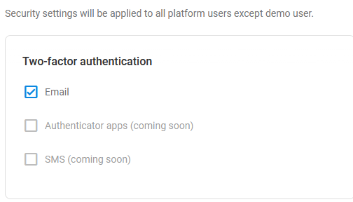 Two-factor authentication settings